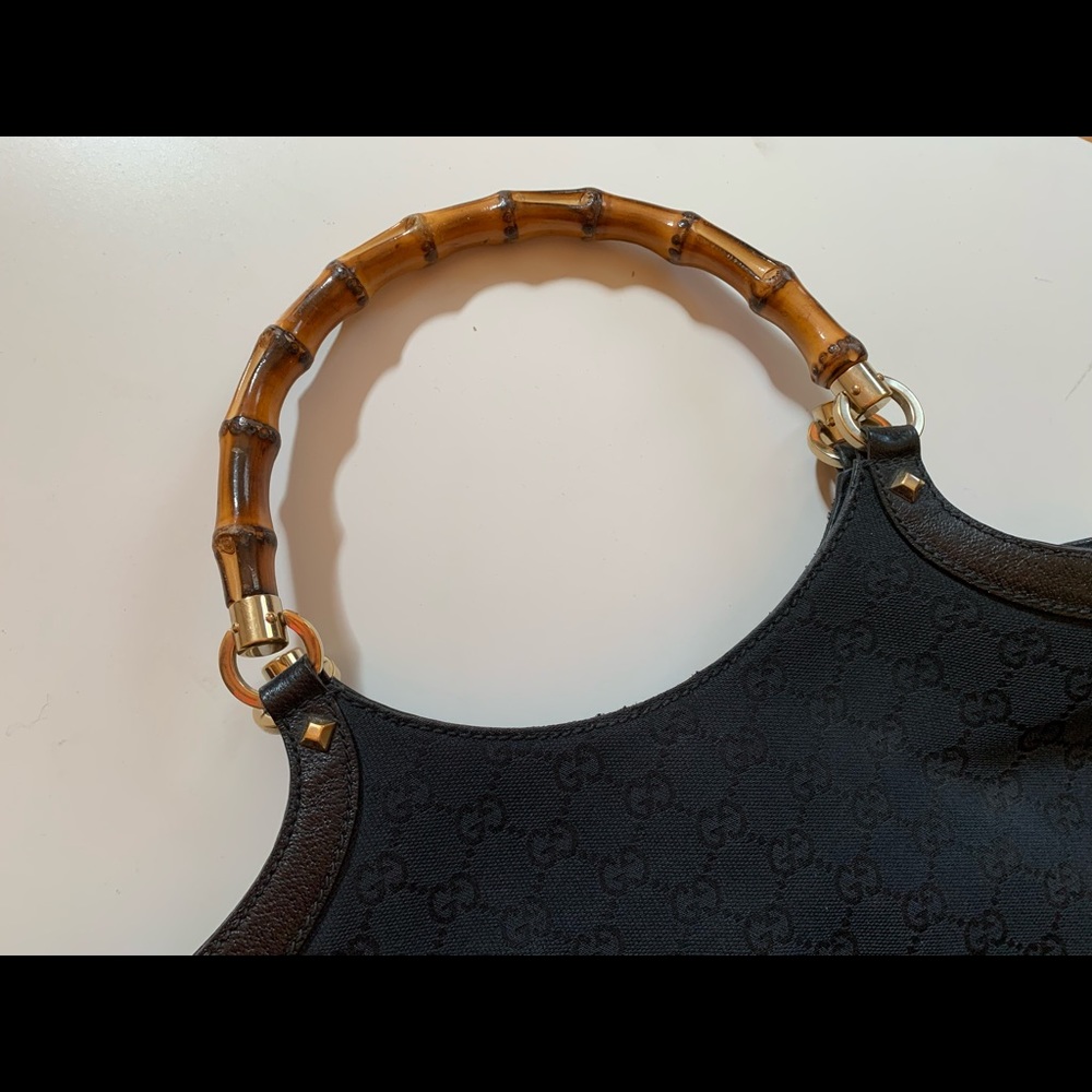 Gucci monogram canvas bag tote bamboo handles - Picture 9 of 16